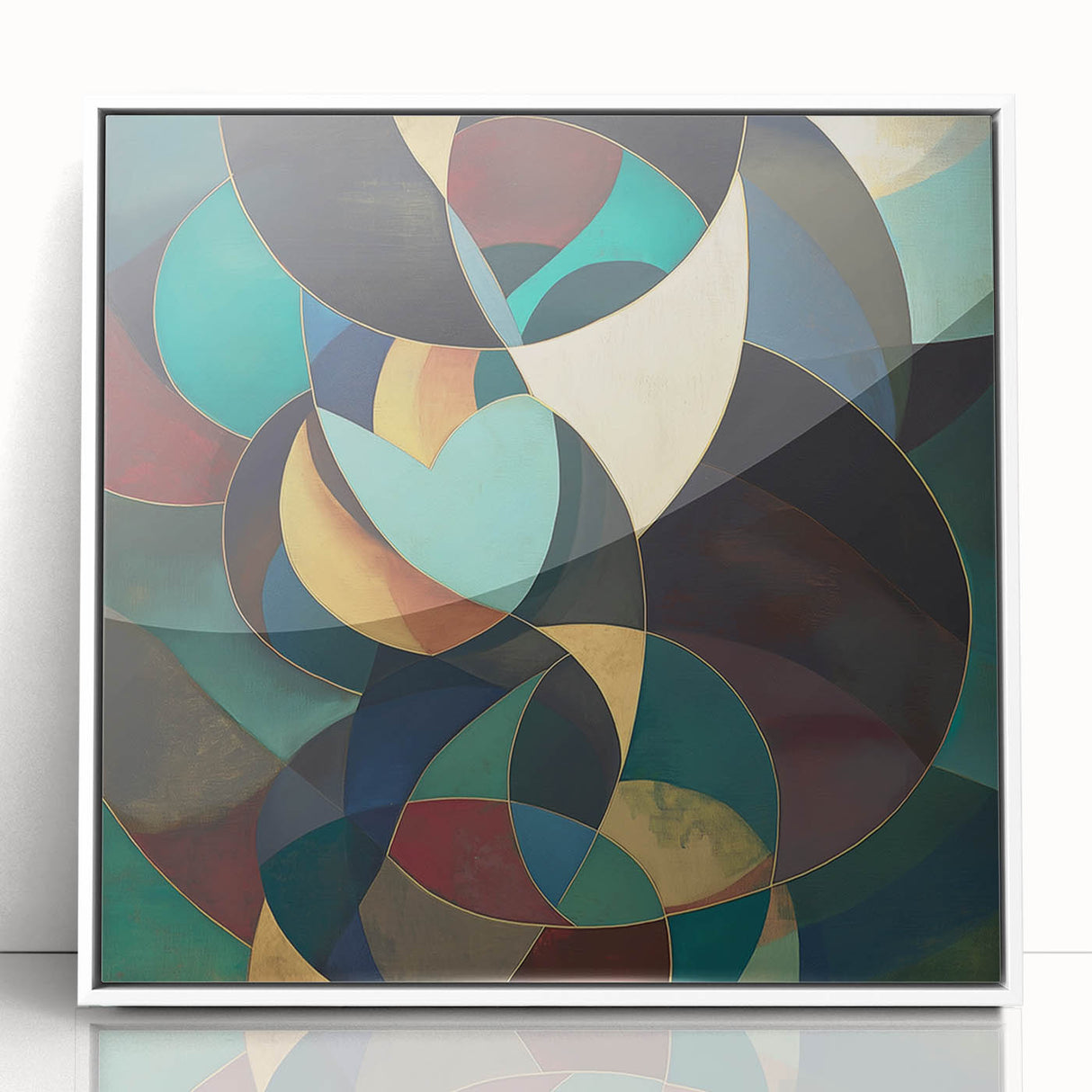Framed acrylic artwork showcasing an abstract geometric design in white, perfect for modern home decor. Ideal for enhancing minimalist interiors with elegance.