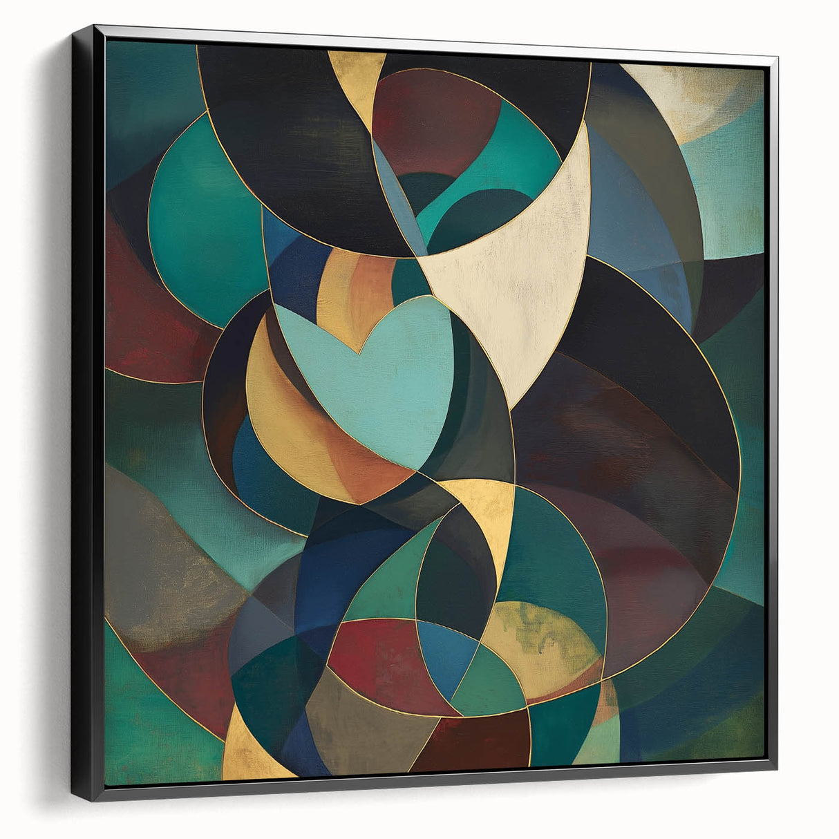 Abstract geometric framed canvas artwork showcasing a sleek black design with sharp angles and lines, perfect for modern home decor or office settings.