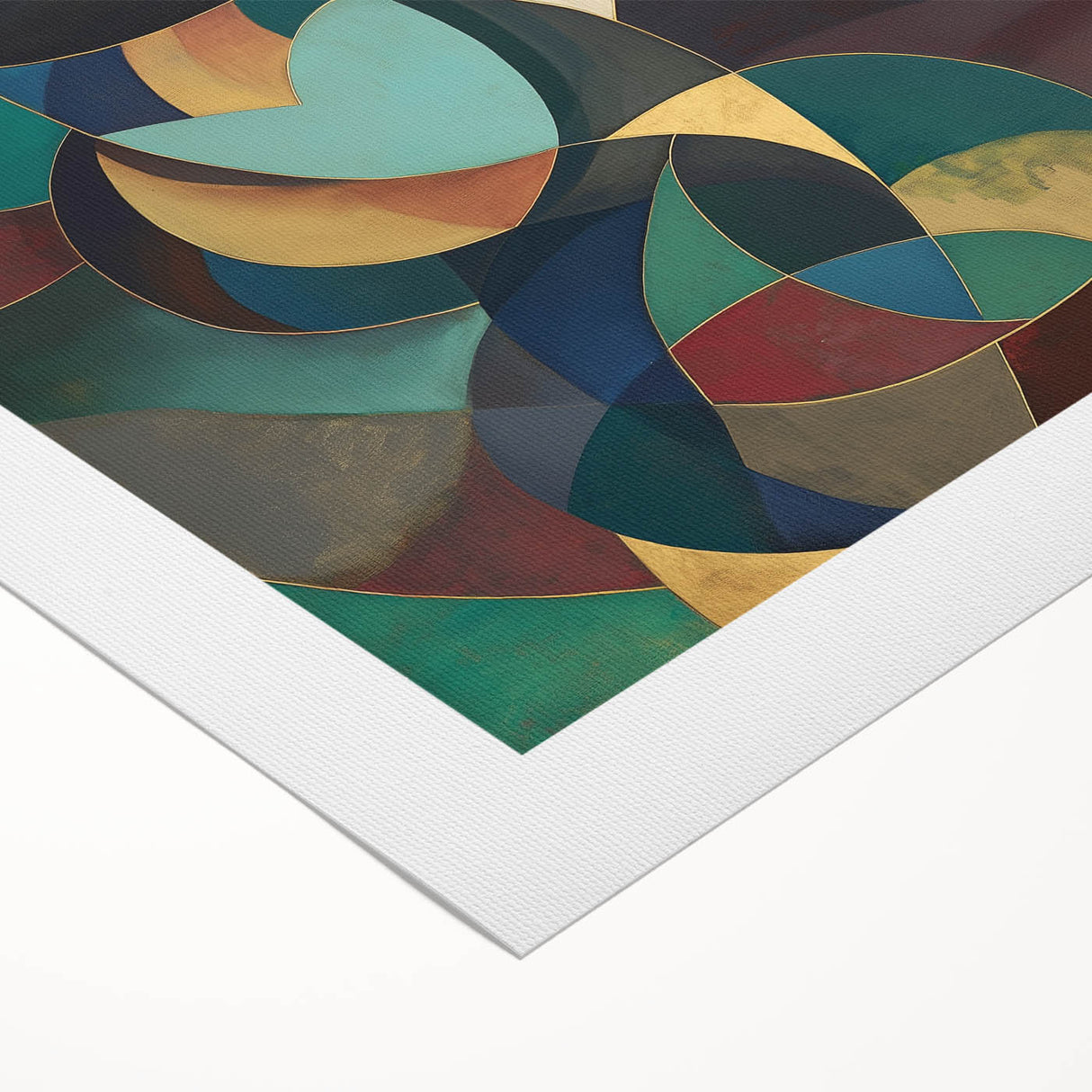 Abstract geometric rolled canvas artwork showcasing vibrant colors and dynamic shapes, ideal for modern decor. Packaged securely in a durable cardboard tube for safe shipping and easy display.