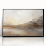 Framed abstract landscape wall art in black acrylic, showcasing vibrant colors and fluid shapes, designed to enhance modern decor aesthetics.