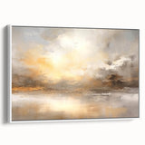 Framed canvas wall art showcasing an abstract landscape design in soft pastel colors, displayed with a white frame, ideal for modern home decor.