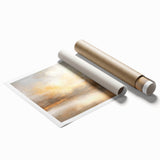 Abstract landscape wall art print showcasing vibrant hues of blue and orange, featuring fluid shapes and textures, ideal for modern home decor.