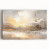 Abstract landscape wall art on stretched canvas, showcasing vibrant hues of blue and gold with a textured finish, ideal for modern home decor.