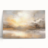 Abstract landscape wall art on stretched canvas, featuring vibrant colors and fluid shapes, leaning against a neutral wall, perfect for modern home decor.