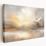 Abstract landscape wall art printed on stretched canvas, showcasing vibrant colors and fluid shapes, ideal for modern home decor. Side view highlights the canvas edges.