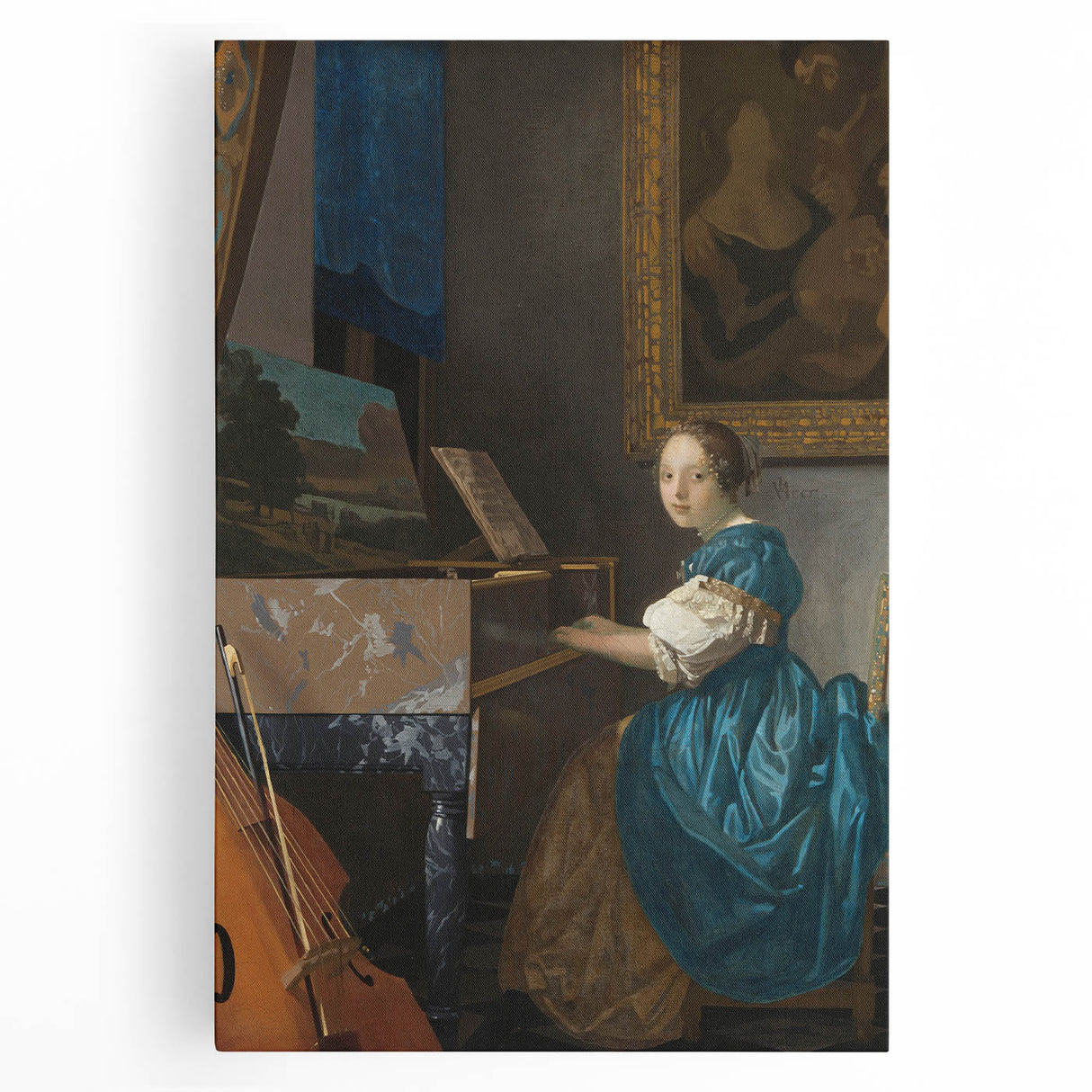 Baroque Art Print - Elegant Rococo Style Portrait of Woman Playing Piano