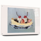 Acrylic glass print of large abstract fruit motifs in vibrant colors, suitable for dining room or bedroom wall art.