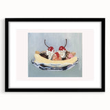 Extra large abstract art print featuring vibrant, colorful fruits on textured canvas, framed in black.