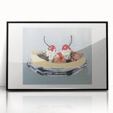 Large abstract wall art featuring assorted fruits in bold colors on a black acrylic frame, ideal for kitchen decor.