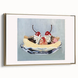 Framed canvas depicting a vintage poster of assorted fruits in muted colors, ideal for bedroom wall art.