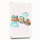 Girls Room Wall Art - Wooden Train & Clouds Kids Room Art