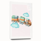 Girls Room Wall Art - Wooden Train & Clouds Kids Room Art