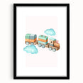 Girls Room Wall Art - Wooden Train & Clouds Kids Room Art