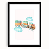 Girls Room Wall Art - Wooden Train & Clouds Kids Room Art