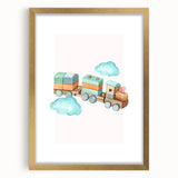 Girls Room Wall Art - Wooden Train & Clouds Kids Room Art