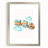 Girls Room Wall Art - Wooden Train & Clouds Kids Room Art