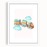 Girls Room Wall Art - Wooden Train & Clouds Kids Room Art