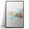 Girls Room Wall Art - Wooden Train & Clouds Kids Room Art
