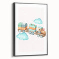 Girls Room Wall Art - Wooden Train & Clouds Kids Room Art
