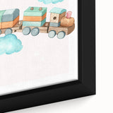 Girls Room Wall Art - Wooden Train & Clouds Kids Room Art