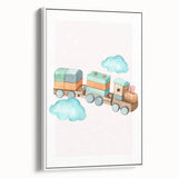 Girls Room Wall Art - Wooden Train & Clouds Kids Room Art