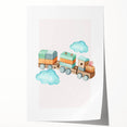Girls Room Wall Art - Wooden Train & Clouds Kids Room Art