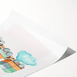 Girls Room Wall Art - Wooden Train & Clouds Kids Room Art