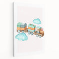 Girls Room Wall Art - Wooden Train & Clouds Kids Room Art
