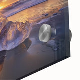 Acrylic glass landscape artwork showcasing a serene beach scene with vibrant blue waters, sandy shores, and a clear sky, perfect for coastal decor.