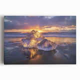 Vibrant stretched canvas artwork depicting a serene beach landscape, featuring soft pastel colors and gentle waves, perfect for coastal home decor.