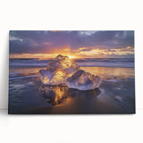 Stretched canvas artwork showcasing a vibrant beach landscape with azure skies and golden sands, ideal for coastal home decor and relaxation themes.