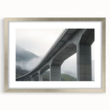 Landscape bridge frame with a silver mat showcasing a modern design, perfect for displaying artwork or photographs in a stylish home setting. The frame's sleek finish enhances any decor while providing a sophisticated touch.
