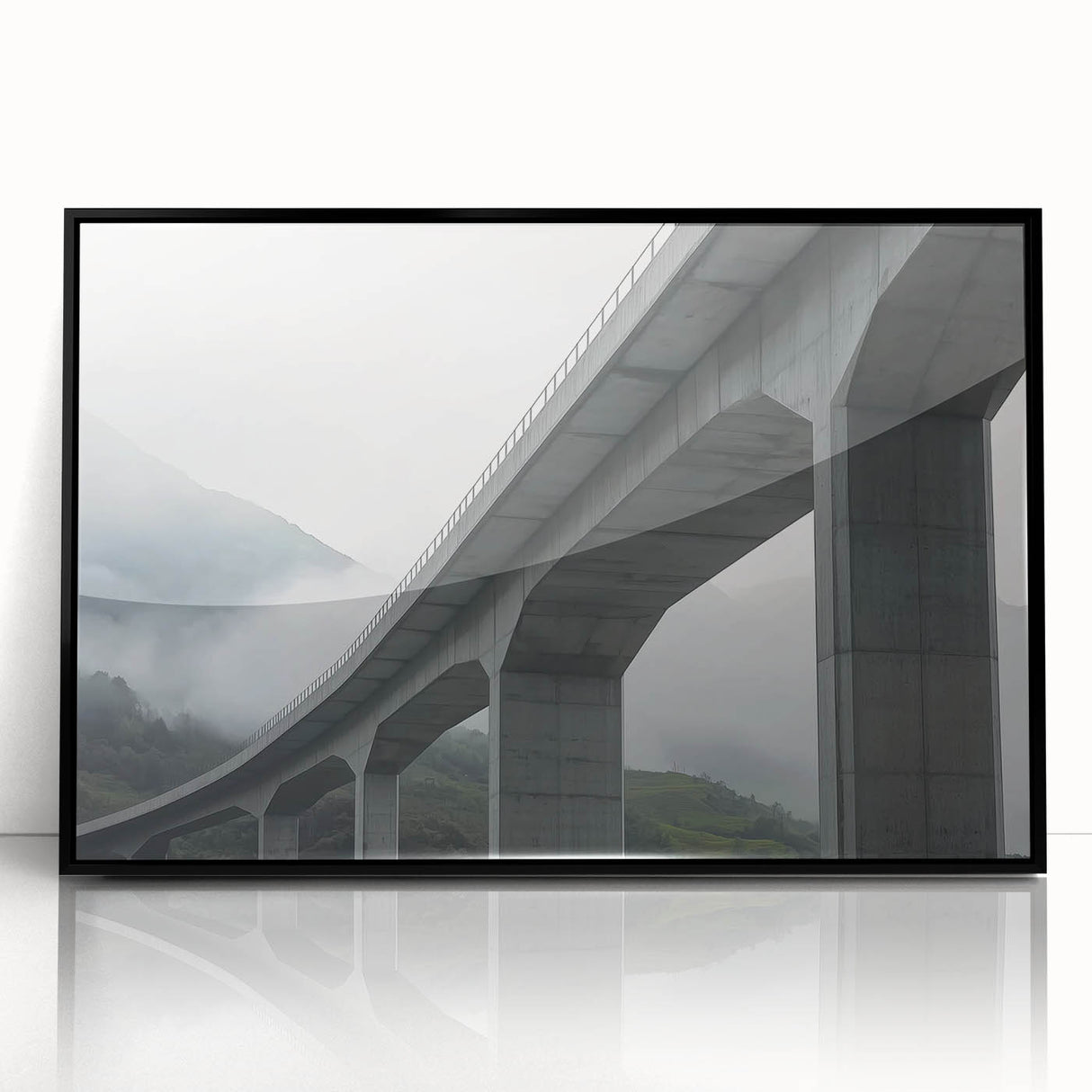 Framed acrylic artwork showcasing a landscape bridge in a serene setting, featuring rich colors and fine details, perfect for modern home decor enhancement.