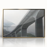 Framed acrylic artwork showcasing a stunning landscape bridge design with gold accents, ideal for modern home decor. Perfect for enhancing living spaces with elegance.