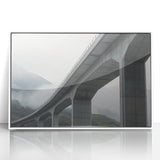 Framed acrylic artwork showcasing a serene landscape bridge scene with vibrant colors, set against a white background, ideal for home or office decor.