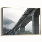 Framed canvas artwork of a landscape bridge in gold tones, showcasing intricate details and textures, perfect for modern home decor and art enthusiasts.