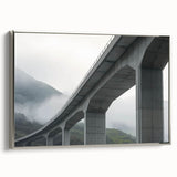 Framed canvas artwork depicting a serene landscape bridge in silver tones, showcasing intricate details and textures, perfect for enhancing home decor aesthetics.