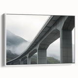 Framed canvas artwork depicting a serene landscape bridge, showcasing vibrant colors and detailed textures, ideal for home decor or art enthusiasts.