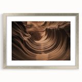 Silver-framed landscape artwork showcasing scenic canyons with a mat, ideal for home decor, emphasizing natural beauty and modern design aesthetics.