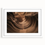 Landscape art print featuring vibrant canyon imagery, framed with a white mat, showcasing earthy tones and intricate details, ideal for home decor enhancement.