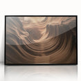 Framed acrylic artwork depicting a serene landscape with vibrant canyons, showcasing rich earth tones and dramatic shadows, ideal for enhancing modern home decor.