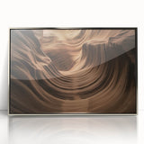 Framed acrylic artwork depicting a stunning landscape of canyons in vibrant colors, elegantly displayed with a silver frame, ideal for home decor enhancement.