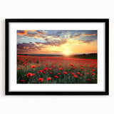 Black-framed landscape artwork featuring a serene countryside scene with lush greenery and a clear blue sky, ideal for home decor or office styling.