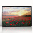 Framed acrylic landscape artwork showcasing a serene countryside scene, featuring lush green fields and a clear blue sky, presented in a sleek black frame.