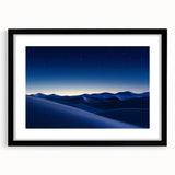 Framed desert landscape artwork in a sleek black frame, featuring warm tones of sand and sky, ideal for enhancing modern home decor. The mat adds a refined touch to the overall presentation, making it a perfect centerpiece for living spaces.