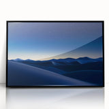 Framed acrylic artwork showcasing a stunning desert landscape with vibrant colors, sleek black frame, ideal for contemporary home decor. Perfect for desert art enthusiasts.