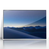 Framed acrylic artwork depicting a vibrant desert landscape with warm hues of orange and yellow, ideal for enhancing modern home decor aesthetics.