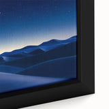 Close-up of a framed canvas artwork depicting a vibrant desert landscape with rich colors and intricate details, perfect for home decor enthusiasts.