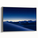 Framed canvas artwork depicting a stunning desert landscape, featuring warm earthy tones and intricate details, showcasing a silver frame side view for an elegant finish. Perfect for enhancing home décor with a touch of nature.