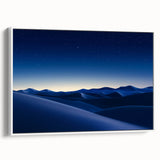 Desert landscape framed canvas art featuring vibrant hues of orange and yellow, showcasing a serene sunset over sand dunes, perfect for home decor.
